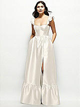 Front View Thumbnail - Ivory Satin Corset Maxi Dress with Ruffle Straps & Skirt