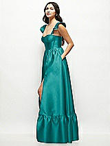 Side View Thumbnail - Jade Satin Corset Maxi Dress with Ruffle Straps & Skirt