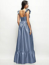Rear View Thumbnail - Larkspur Blue Satin Corset Maxi Dress with Ruffle Straps & Skirt