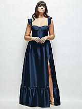 Alt View 1 Thumbnail - Midnight Navy Satin Corset Maxi Dress with Ruffle Straps & Skirt
