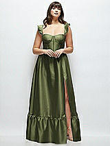 Alt View 1 Thumbnail - Olive Green Satin Corset Maxi Dress with Ruffle Straps & Skirt