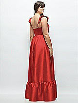 Alt View 3 Thumbnail - Poppy Red Satin Corset Maxi Dress with Ruffle Straps & Skirt