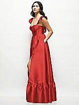 Side View Thumbnail - Poppy Red Satin Corset Maxi Dress with Ruffle Straps & Skirt