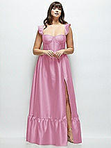 Alt View 1 Thumbnail - Powder Pink Satin Corset Maxi Dress with Ruffle Straps & Skirt