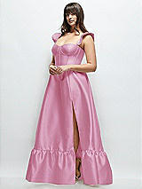 Alt View 2 Thumbnail - Powder Pink Satin Corset Maxi Dress with Ruffle Straps & Skirt