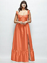 Alt View 1 Thumbnail - Portofino Orange Satin Corset Maxi Dress with Ruffle Straps & Skirt
