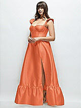 Alt View 2 Thumbnail - Portofino Orange Satin Corset Maxi Dress with Ruffle Straps & Skirt