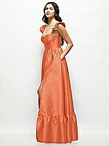 Side View Thumbnail - Portofino Orange Satin Corset Maxi Dress with Ruffle Straps & Skirt