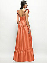 Rear View Thumbnail - Portofino Orange Satin Corset Maxi Dress with Ruffle Straps & Skirt
