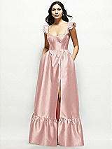 Front View Thumbnail - Rose Satin Corset Maxi Dress with Ruffle Straps & Skirt
