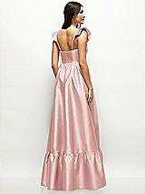 Rear View Thumbnail - Rose Satin Corset Maxi Dress with Ruffle Straps & Skirt