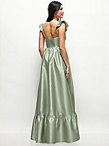 Rear View Thumbnail - Sage Satin Corset Maxi Dress with Ruffle Straps & Skirt