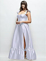 Alt View 2 Thumbnail - Silver Dove Satin Corset Maxi Dress with Ruffle Straps & Skirt
