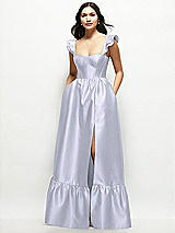 Front View Thumbnail - Silver Dove Satin Corset Maxi Dress with Ruffle Straps & Skirt