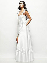 Side View Thumbnail - White Satin Corset Maxi Dress with Ruffle Straps & Skirt