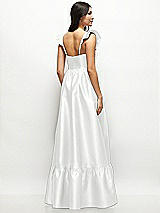 Rear View Thumbnail - White Satin Corset Maxi Dress with Ruffle Straps & Skirt