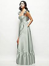 Side View Thumbnail - Willow Green Satin Corset Maxi Dress with Ruffle Straps & Skirt