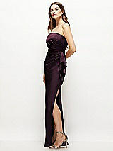 Alt View 2 Thumbnail - Deep Plum Strapless Draped Skirt Satin Maxi Dress with Cascade Ruffle