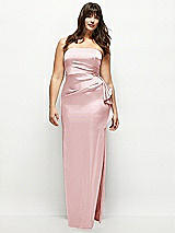 Front View Thumbnail - Ballet Pink Strapless Draped Skirt Satin Maxi Dress with Cascade Ruffle