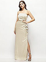 Alt View 1 Thumbnail - Champagne Strapless Draped Skirt Satin Maxi Dress with Cascade Ruffle