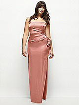 Front View Thumbnail - Desert Rose Strapless Draped Skirt Satin Maxi Dress with Cascade Ruffle