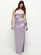 Front View Thumbnail - Lilac Haze Strapless Draped Skirt Satin Maxi Dress with Cascade Ruffle