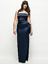 Front View Thumbnail - Midnight Navy Strapless Draped Skirt Satin Maxi Dress with Cascade Ruffle