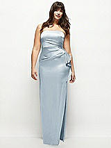 Front View Thumbnail - Mist Strapless Draped Skirt Satin Maxi Dress with Cascade Ruffle
