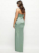 Rear View Thumbnail - Seagrass Strapless Draped Skirt Satin Maxi Dress with Cascade Ruffle