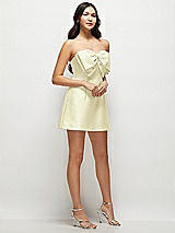 Side View Thumbnail - Butter Yellow Strapless Bell Skirt Satin Mini Dress with Oversized Bow