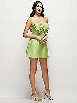 Side View Thumbnail - Mojito Strapless Bell Skirt Satin Mini Dress with Oversized Bow