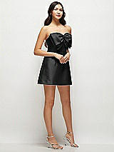 Side View Thumbnail - Black Strapless Bell Skirt Satin Mini Dress with Oversized Bow