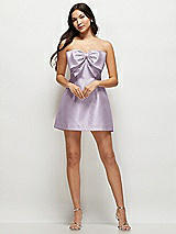 Front View Thumbnail - Lilac Haze Strapless Bell Skirt Satin Mini Dress with Oversized Bow