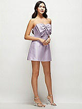 Side View Thumbnail - Lilac Haze Strapless Bell Skirt Satin Mini Dress with Oversized Bow