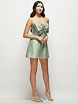 Side View Thumbnail - Sage Strapless Bell Skirt Satin Mini Dress with Oversized Bow