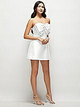 Side View Thumbnail - White Strapless Bell Skirt Satin Mini Dress with Oversized Bow