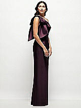 Side View Thumbnail - Deep Plum Oversized Bow One-Shoulder Satin Column Maxi Dress