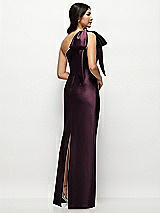 Rear View Thumbnail - Deep Plum Oversized Bow One-Shoulder Satin Column Maxi Dress