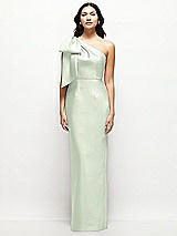 Front View Thumbnail - Mint Green Oversized Bow One-Shoulder Satin Column Maxi Dress