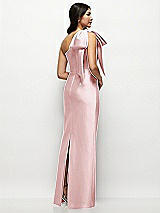 Rear View Thumbnail - Ballet Pink Oversized Bow One-Shoulder Satin Column Maxi Dress