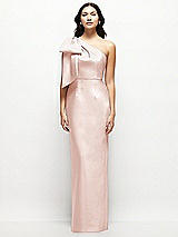 Front View Thumbnail - Blush Oversized Bow One-Shoulder Satin Column Maxi Dress