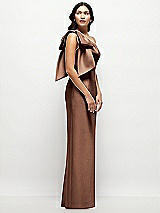 Side View Thumbnail - Cognac Oversized Bow One-Shoulder Satin Column Maxi Dress