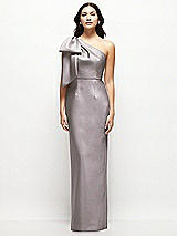 Front View Thumbnail - Cashmere Gray Oversized Bow One-Shoulder Satin Column Maxi Dress