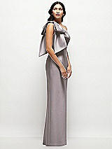 Side View Thumbnail - Cashmere Gray Oversized Bow One-Shoulder Satin Column Maxi Dress