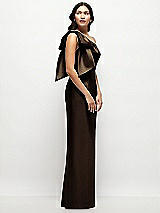 Side View Thumbnail - Espresso Oversized Bow One-Shoulder Satin Column Maxi Dress