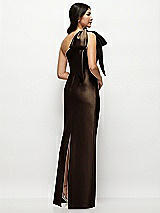 Rear View Thumbnail - Espresso Oversized Bow One-Shoulder Satin Column Maxi Dress