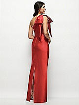 Rear View Thumbnail - Poppy Red Oversized Bow One-Shoulder Satin Column Maxi Dress