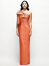 Front View Thumbnail - Portofino Orange Oversized Bow One-Shoulder Satin Column Maxi Dress