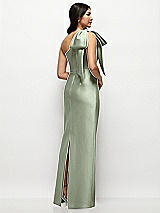 Rear View Thumbnail - Sage Oversized Bow One-Shoulder Satin Column Maxi Dress