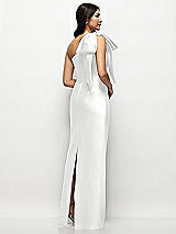 Rear View Thumbnail - White Oversized Bow One-Shoulder Satin Column Maxi Dress